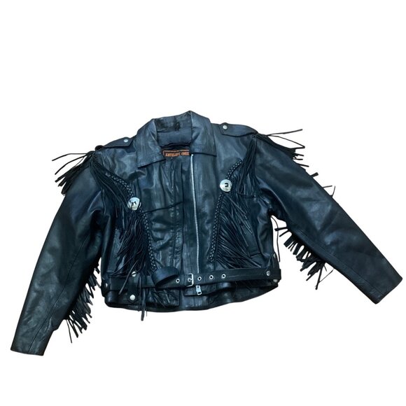 Antelope Creek Leather Fringe Jacket XL Black Western Moto Biker Southwest Grung - Picture 3 of 12
